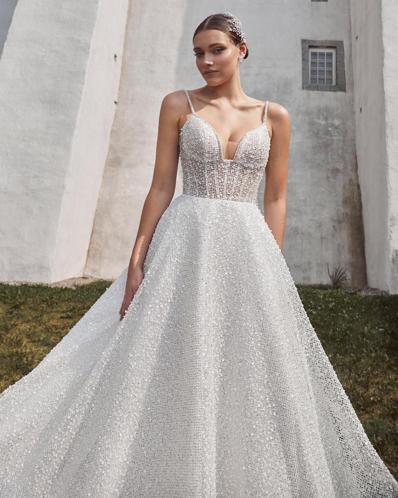 124101 super sparkly wedding dress with pockets and spaghetti straps3